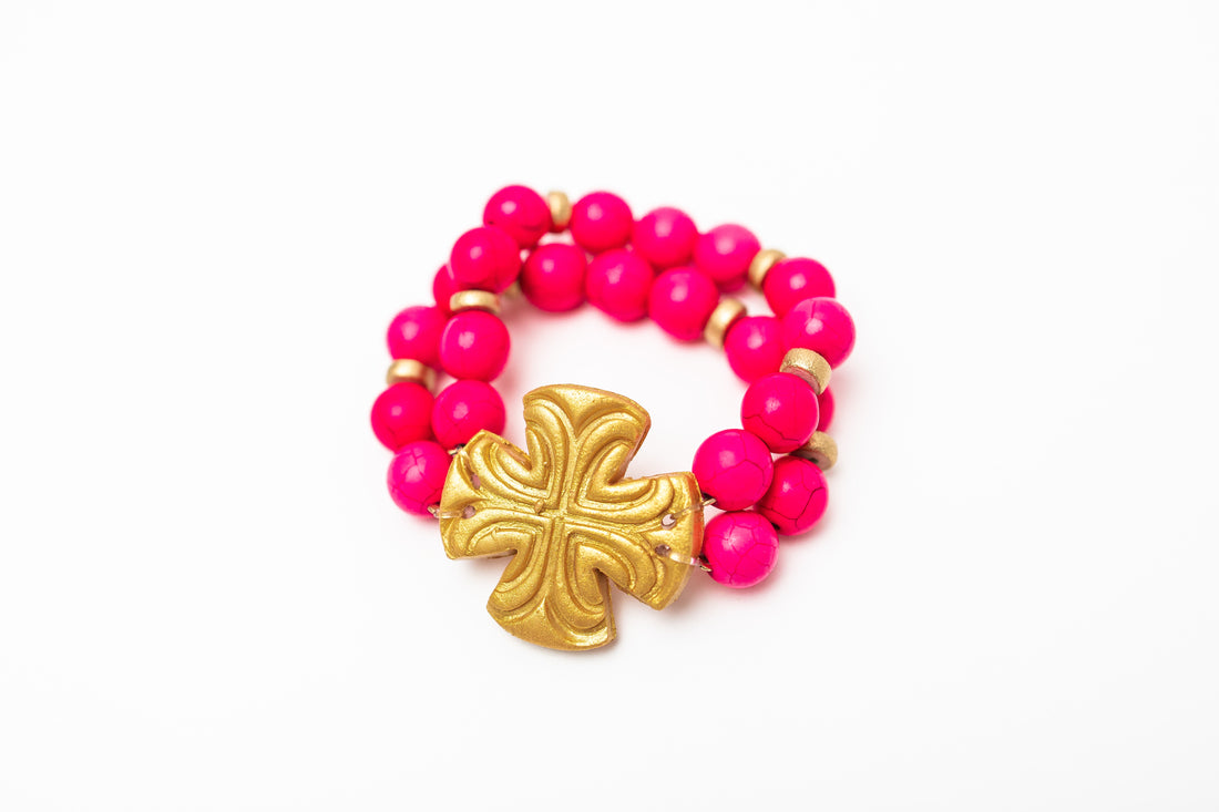 Hot Pink Jade Double Strand with Friendship Bracelet