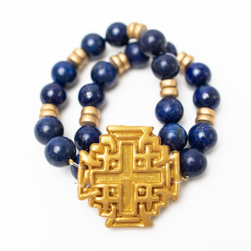 Blue Lapis Double Strand with Jerusalem Cross