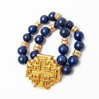 Blue Lapis Double Strand with Jerusalem Cross