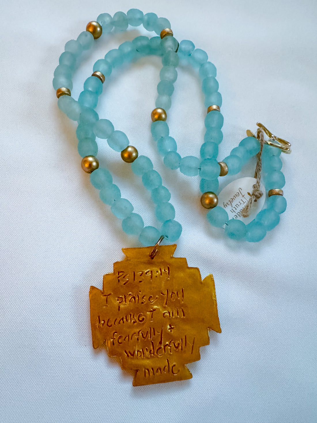 Aquamarine Glass with Jerusalem Cross