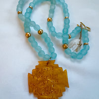 Aquamarine Glass with Jerusalem Cross