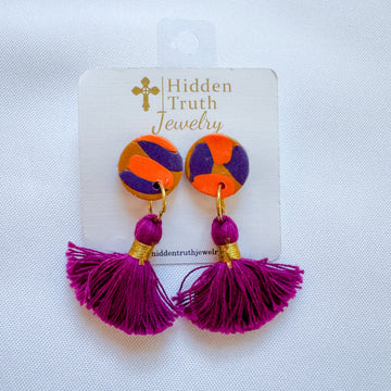 Orange & Purple studded Tassel Dangles