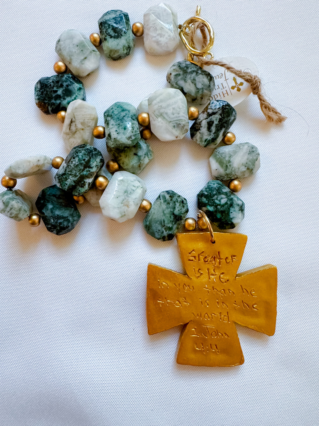 Neutral Green & White Rectangle Nuggets with Anna- 1John 4:4