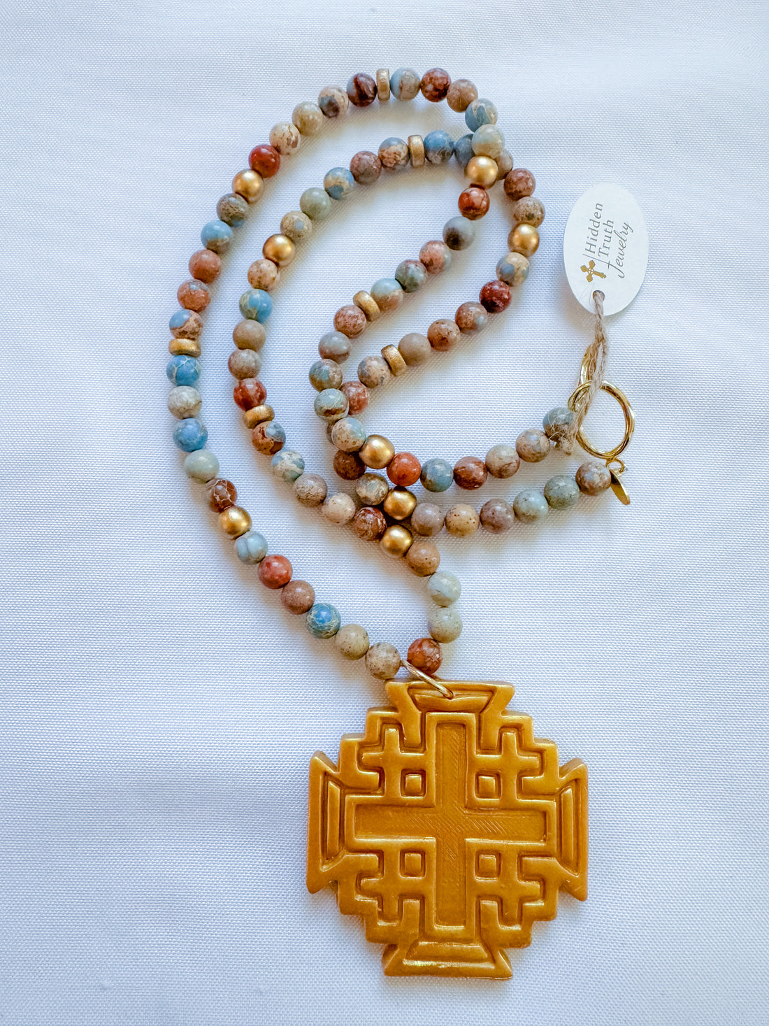 Light Blue Sea Jasper with Jerusalem Cross