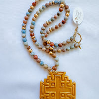 Light Blue Sea Jasper with Jerusalem Cross