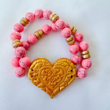 Bright Pink Double Heart Bracelet