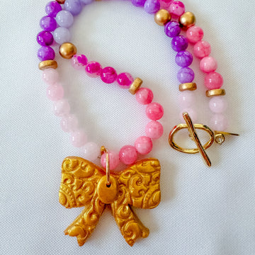 Pink & Purple Jade with Bow