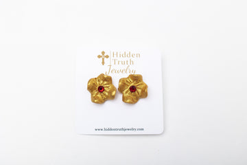 Tiny Gardenia Studs- Garnet