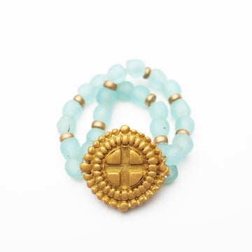 Aquamarine Sea Glass Double with Annette Cross