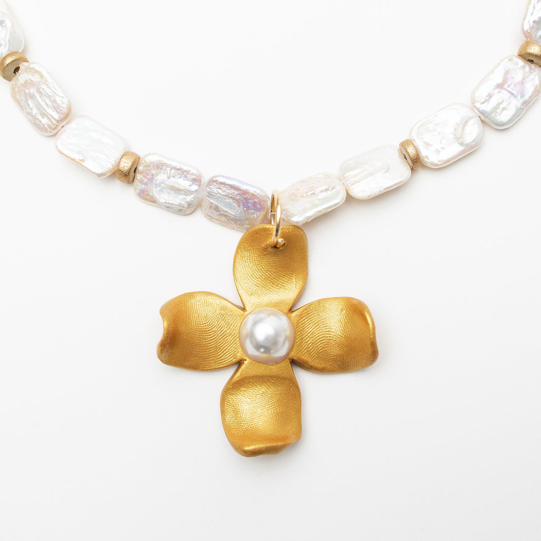 Rectangle Fresh Water Pearl with Dogwood Pearl Necklace