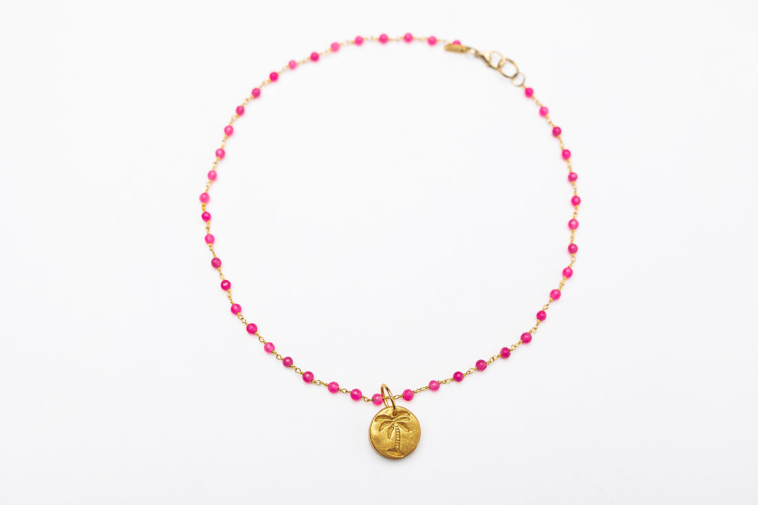 Pink Jade Chain with Palmetto Tree