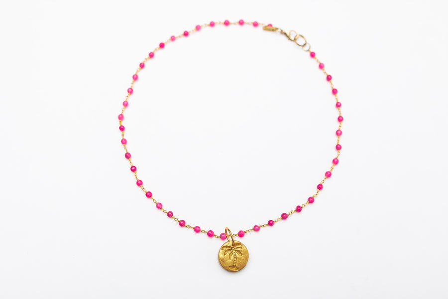 Pink Jade Chain with Palmetto Tree