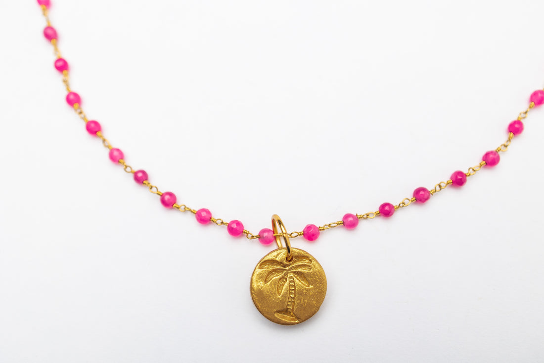 Pink Jade Chain with Palmetto Tree