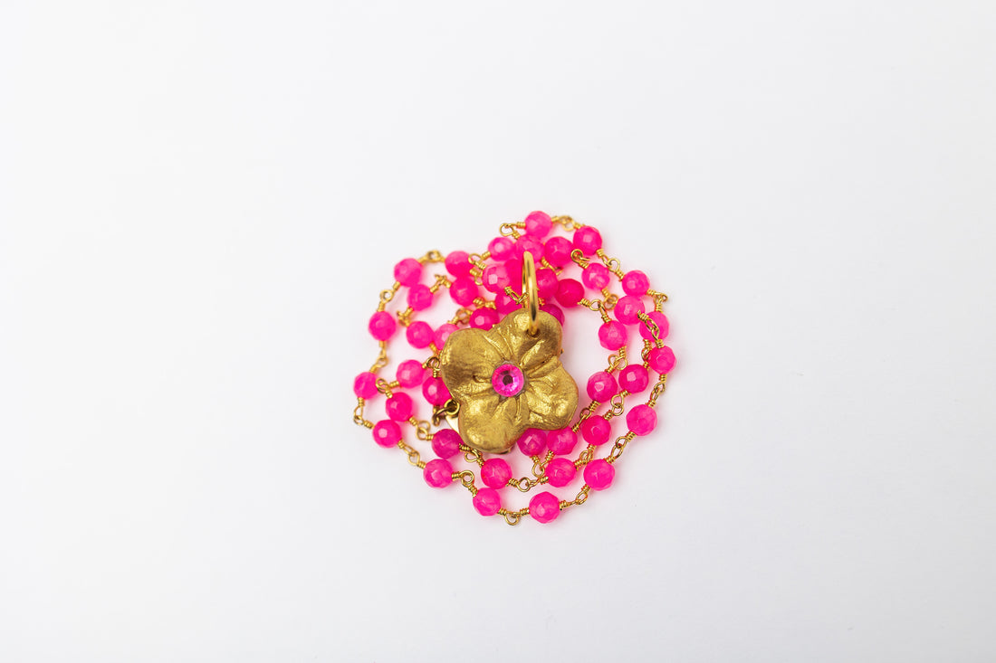 Pink Jade Chain with Tiny Gardenia
