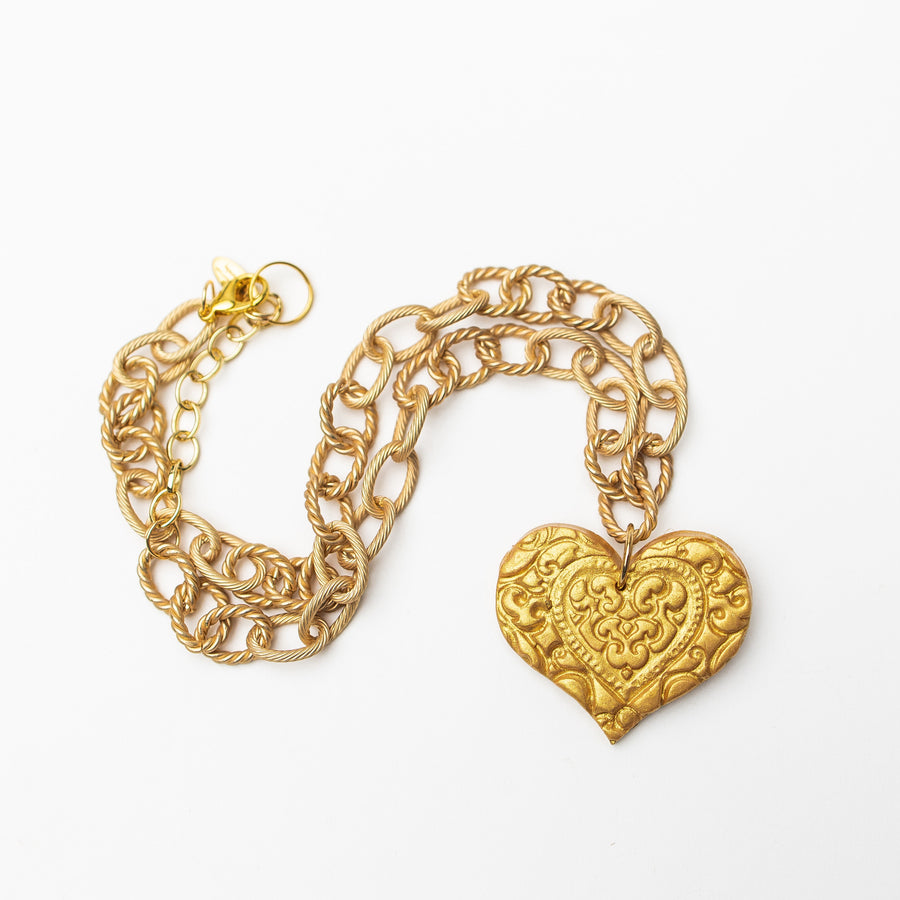 Gold Cable Chain with Heart