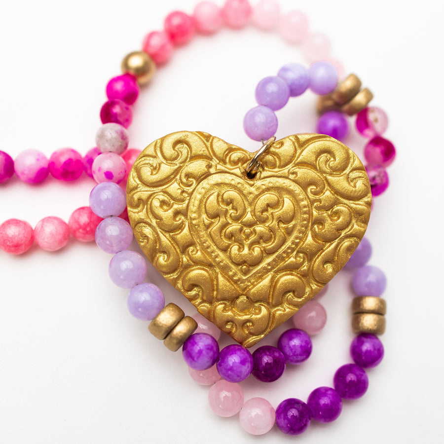 Pink & Purple Jade with Heart